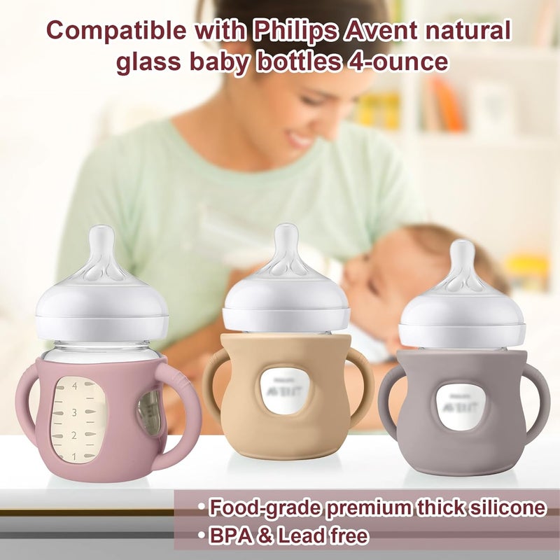 Juome Silicone Sleeves with Handles for Avent Natural Glass Baby Bottles - 3 Pack Anti Breakage Baby Bottle Holder for Philips Avent Glass Baby Bottle, Compatible with Phillips Avent Bottles 4oz - Image 5